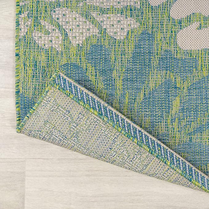 JONATHAN Y Floral Textured Weave Indoor Outdoor Area Rug 5X8 Cream/Green - Image 4