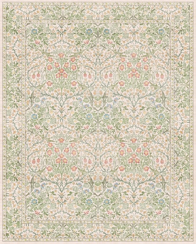 Cream Green Washable 8x10 Area Rugs - Image 2