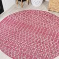 JONATHAN Y Moroccan Geometric Indoor Outdoor Round Area Rug 5 Ft Fuchsia/Light by JONATHANY