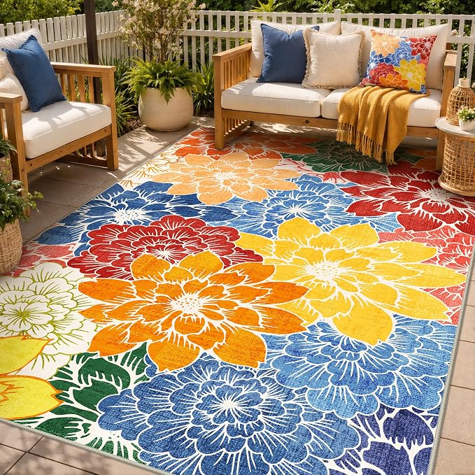 GENIMO Indoor Outdoor Area Rug 5'x8', Machine Washable Rugs by GENIMO