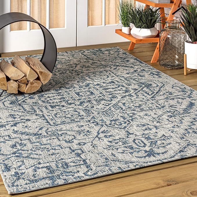 JONATHAN Y Boho Medallion Indoor Outdoor Area Rug 9X12 Navy/Gray, Estrella - Image 7