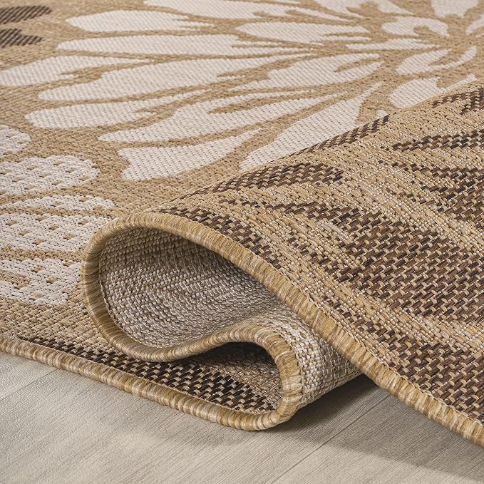 JONATHAN Y Floral Textured Weave Indoor Outdoor Square Area Rug 4X4 Brown/Cream - Image 3