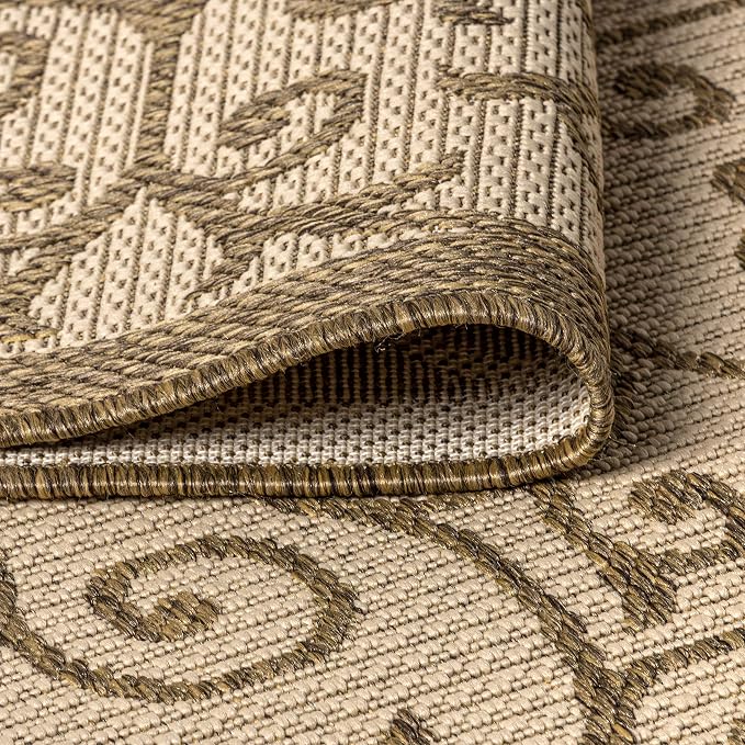 JONATHAN Y Vintage Filigree Indoor Outdoor Round Area Rug 5 Ft Beige/Brown - Image 5