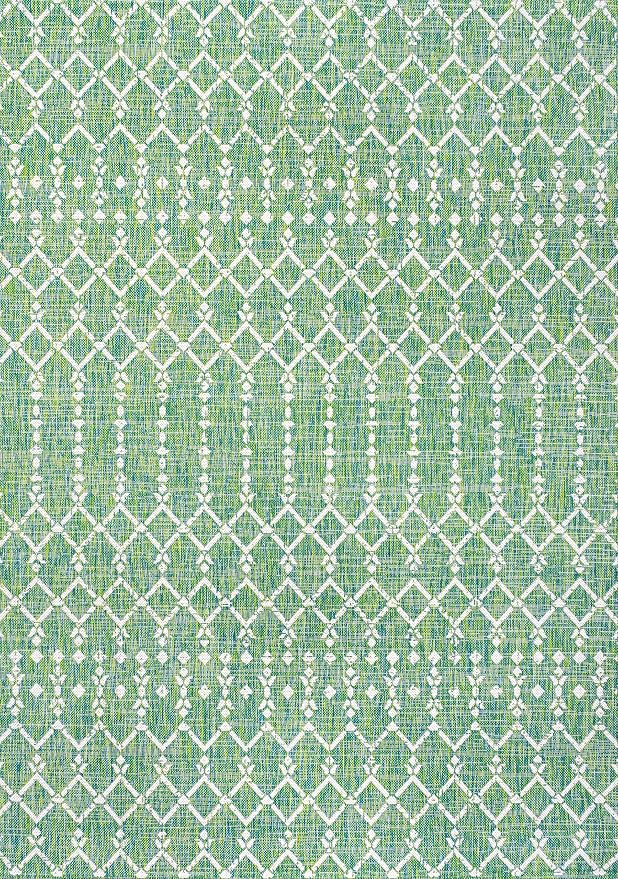 JONATHAN Y Moroccan Geometric Indoor Outdoor Area Rug 4X6 Green/Cream, Ourika - Image 9