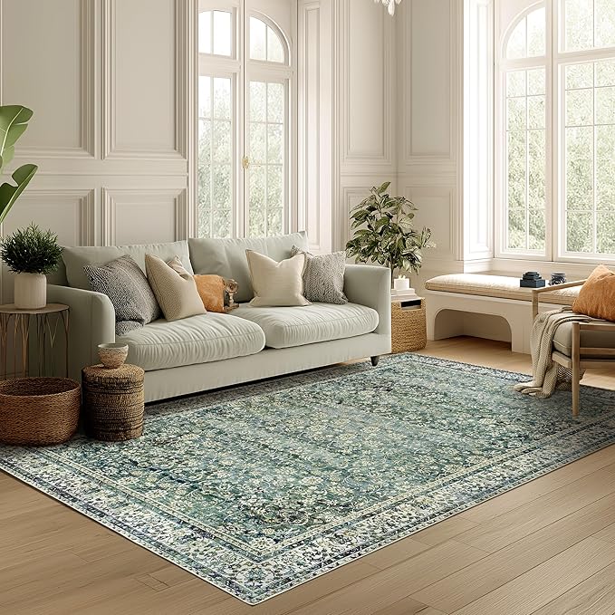 Blue and Green 5x7 Area Rugs for Living Room Christmas Low Pile Soft Moody by BILEEHOME
