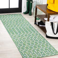 JONATHAN Y Moroccan Geometric Indoor Outdoor Runner Rug 2X10 Green/Cream by JONATHANY