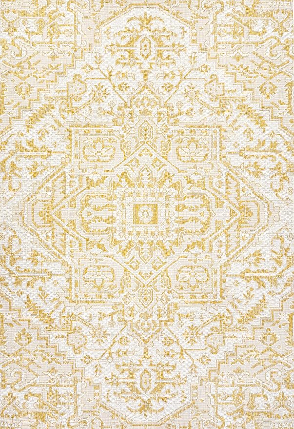 JONATHAN Y Boho Medallion Indoor Outdoor Area Rug 3X5 Cream/Yellow, Estrella - Image 9