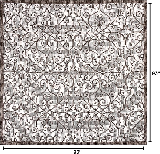 JONATHAN Y Vintage Filigree Indoor Outdoor Square Area Rug 8X8 Taupe/Espresso - Image 2