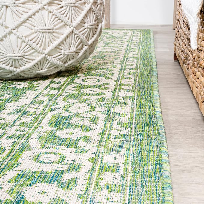 JONATHAN Y Boho Medallion Indoor Outdoor Square Area Rug 5X5 Cream/Green - Image 4