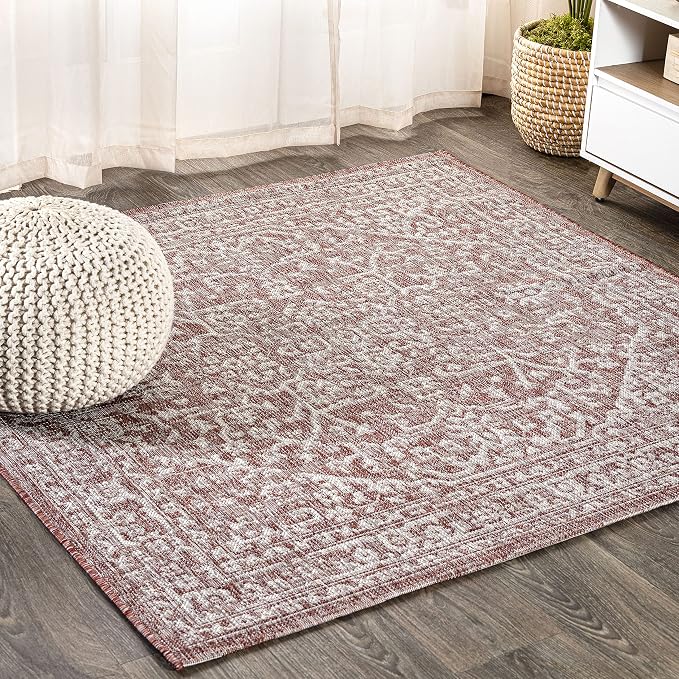 JONATHAN Y Boho Medallion Indoor Outdoor Square Area Rug 8X8 Red/Taupe by JONATHANY