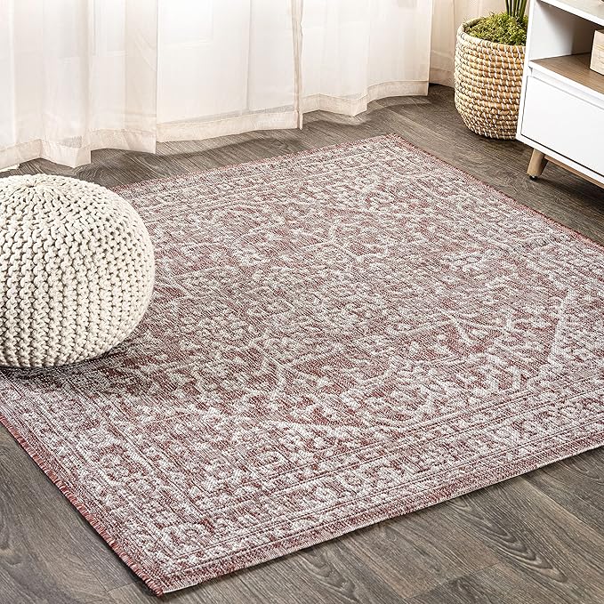 JONATHAN Y Boho Medallion Indoor Outdoor Square Area Rug 4X4 Red/Taupe by JONATHANY