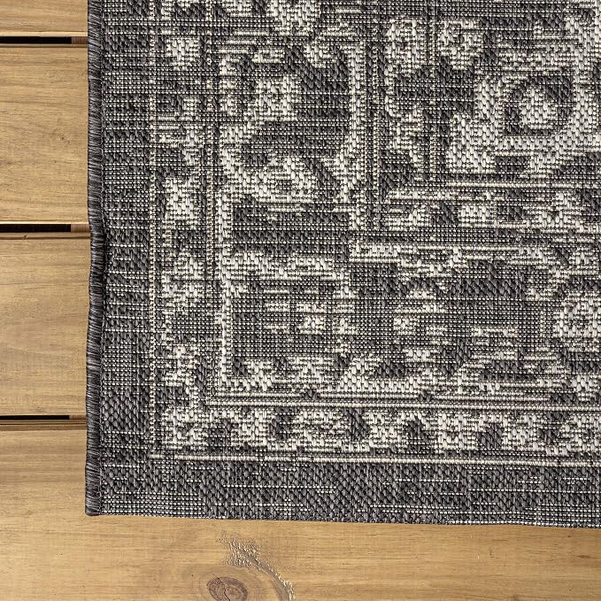 JONATHAN Y Boho Medallion Indoor Outdoor Round Area Rug 4 Ft Black/Gray - Image 7