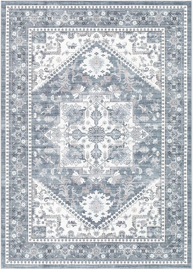5x7 Vintage Area Rug: Washable Neutral Soft Non Slip Thin Large Floor Carpet - Image 9