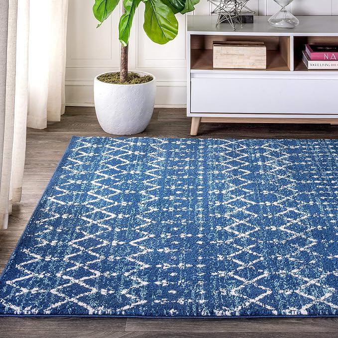 JONATHAN Y Boho Vintage Diamond Blue/White Indoor Area Rug 4X6 ft, Moroccan Hype - Image 4