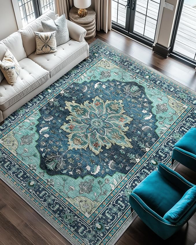 RELEANY Area Rugs 6'x9' Washable Non-Slip, Floral Vintage Distress Medallion - Image 5