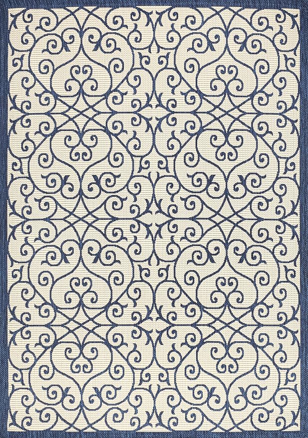 JONATHAN Y Vintage Filigree Indoor Outdoor Area Rug 4X6 Navy/Beige, Madrid - Image 8