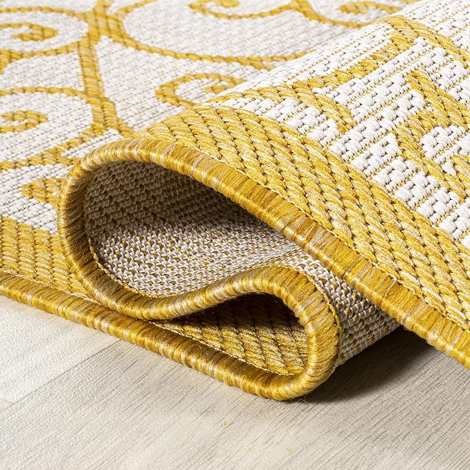JONATHAN Y Vintage Filigree Indoor Outdoor Area Rug 9X12 Cream/Yellow, Madrid - Image 6