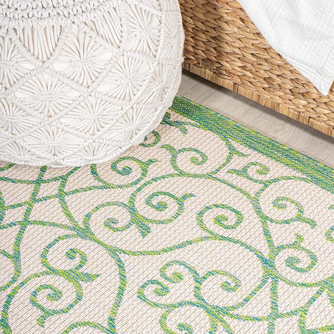 JONATHAN Y Vintage Filigree Indoor Outdoor Runner Rug 2X8 Cream/Green, Madrid - Image 5