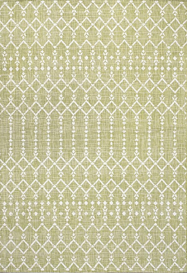 JONATHAN Y Moroccan Geometric Indoor Outdoor Area Rug 4X6 Light Green/Cream - Image 8