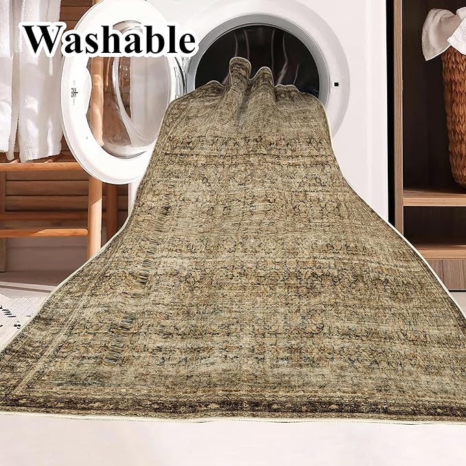 CHAMPLANT 5x7 Washable Area Rug Vintage Brown Traditional Floor Cover Foldable - Image 3
