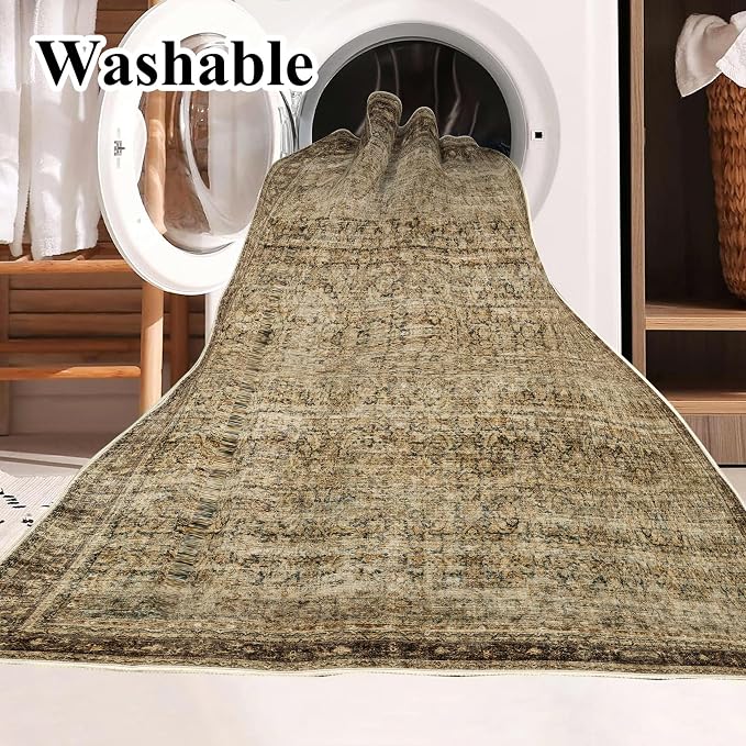 CHAMPLANT Area Rug 8x10 Washable Rug Brown Vintage Traditional Mat Distressed - Image 4