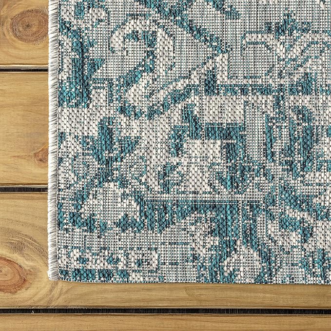 JONATHAN Y Boho Medallion Indoor Outdoor Round Area Rug 6 Ft Teal/Gray - Image 6