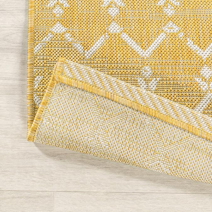 JONATHAN Y Moroccan Geometric Indoor Outdoor Runner Rug 2X10 Yellow/Cream - Image 3