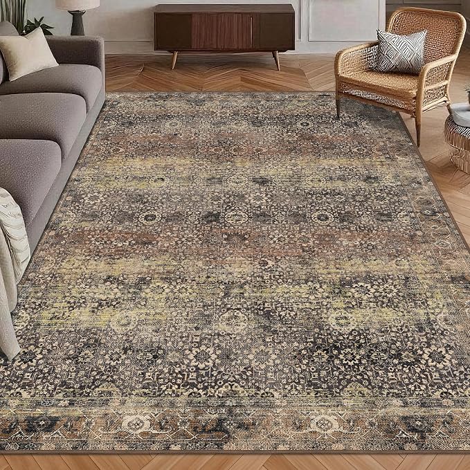 Washable Area Rug 9' x 12' Vintage Traditional Persian Mat by Unknown