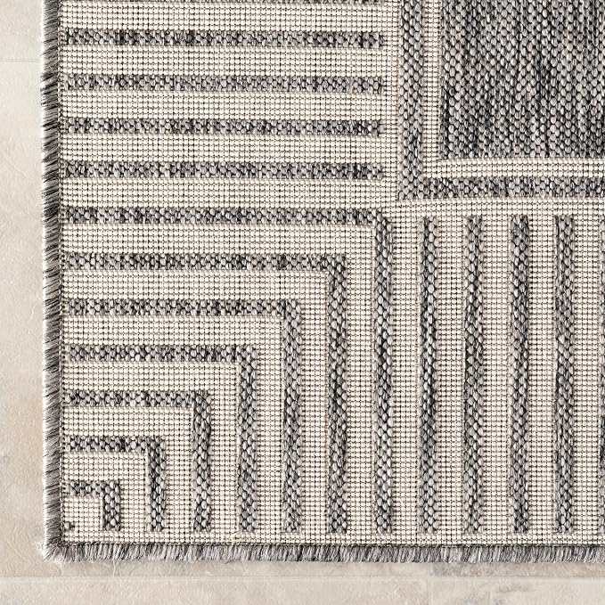 Nuloom Asha Grey/Ivory, Striped Border, Soft and Cozy, High Traffic, Easy Clean - Image 4