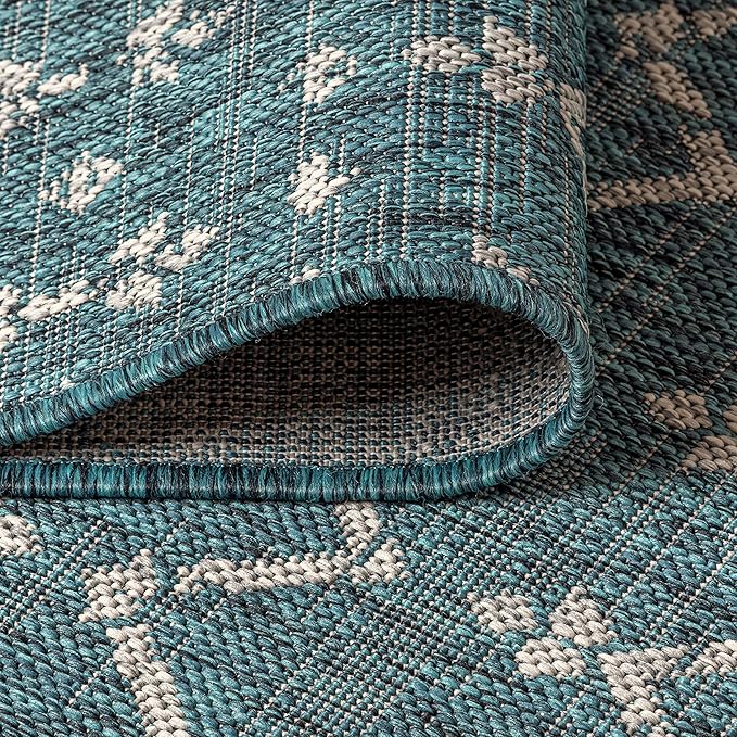JONATHAN Y Moroccan Geometric Indoor Outdoor Area Rug 4X6 Teal/Gray, Ourika - Image 6