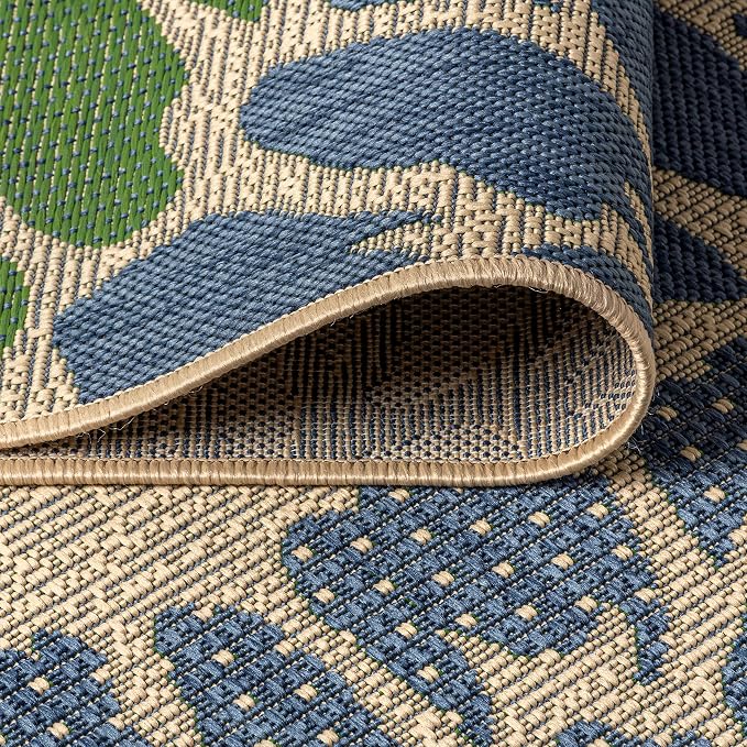 JONATHAN Y Floral Textured Weave Indoor Outdoor Square Area Rug 8X8 Navy/Green - Image 5