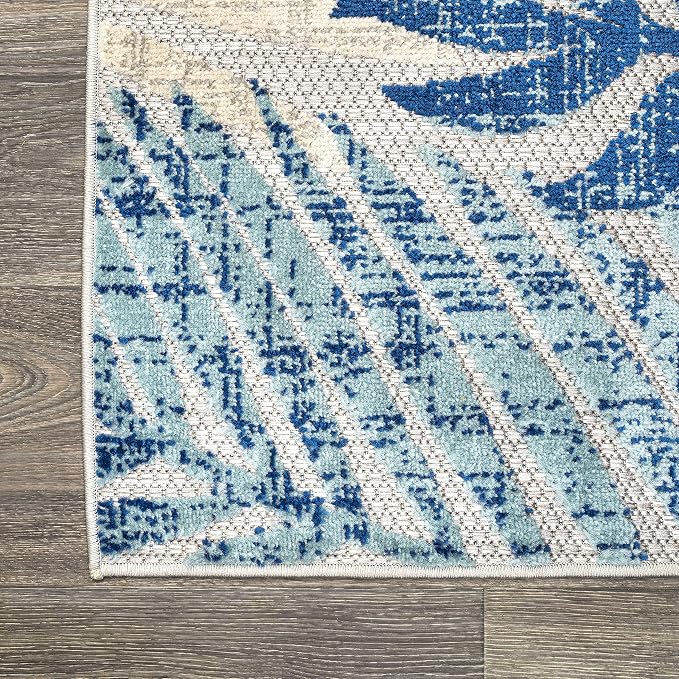 JONATHAN Y Tropics Palm Leaves Indoor Outdoor Area Rug 3X5 Gray/Blue, Boho - Image 11