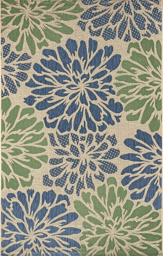JONATHAN Y Floral Textured Weave Indoor Outdoor Area Rug 4X6 Navy/Green - Image 8