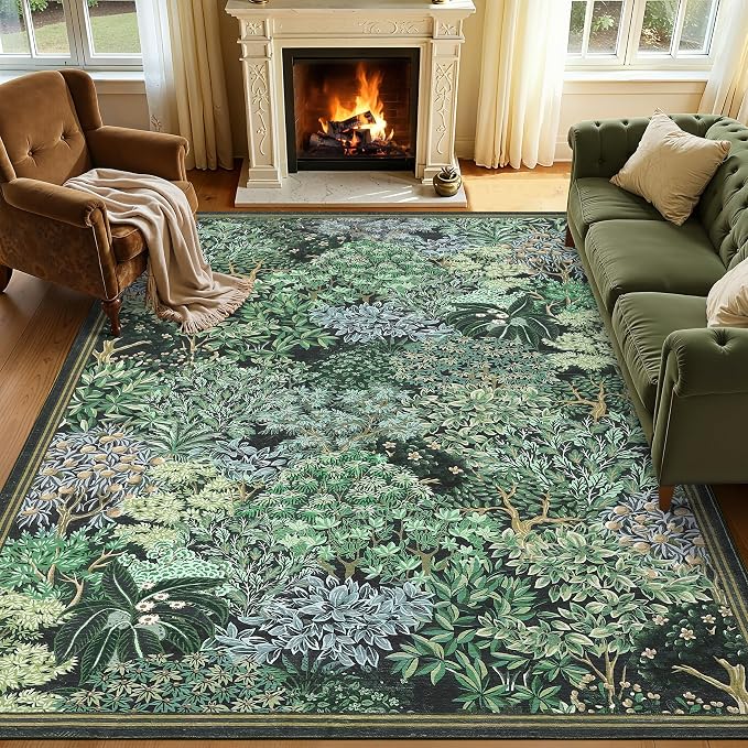 GarveeHome Forest Rugs 5x7, Botanical Low Pile Non Slip Stain Resistance by GarveeHome