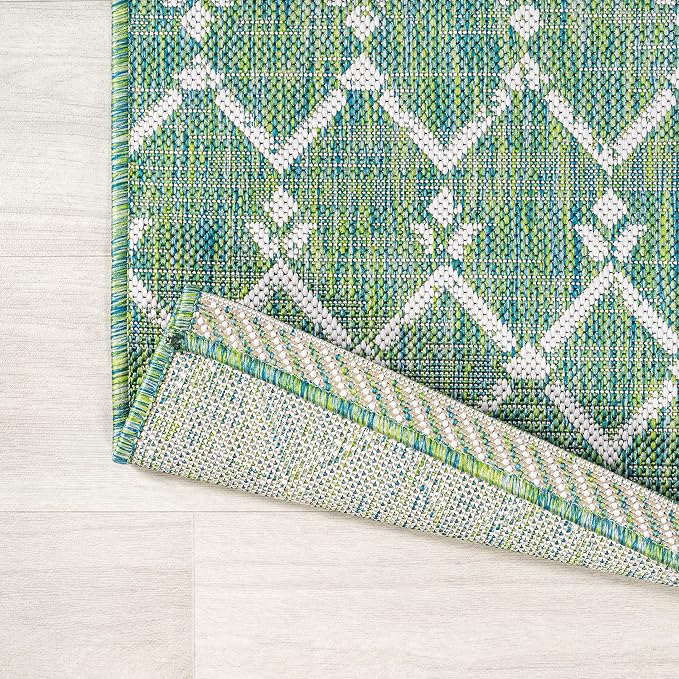 JONATHAN Y Moroccan Geometric Indoor Outdoor Area Rug 5X8 Green/Cream, Ourika - Image 5