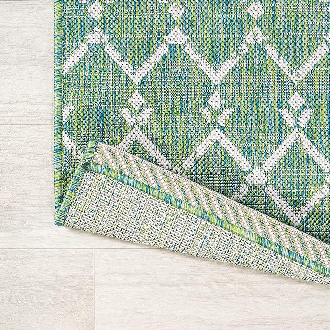 JONATHAN Y Moroccan Geometric Indoor Outdoor Runner Rug 2X10 Green/Cream - Image 3