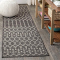JONATHAN Y Moroccan Geometric Indoor Outdoor Runner Rug 2X8 Black/Gray by JONATHANY