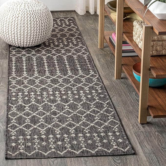 JONATHAN Y Moroccan Geometric Indoor Outdoor Runner Rug 2X8 Black/Gray by JONATHANY