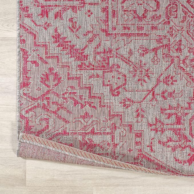 JONATHAN Y Boho Medallion Indoor Outdoor Area Rug 4X6 Light Gray/Fuchsia - Image 4