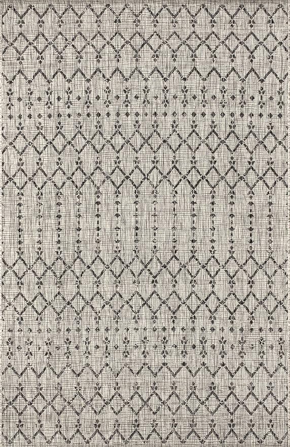 JONATHAN Y Moroccan Geometric Indoor Outdoor Area Rug 5X8 Light Gray/Black - Image 8