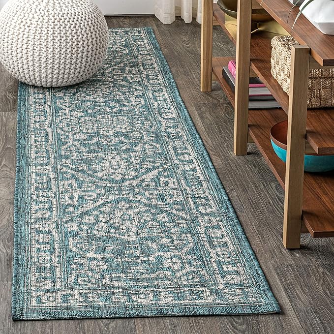 JONATHAN Y Boho Medallion Indoor Outdoor Runner Rug 2X10 Teal/Gray, Malta by JONATHANY