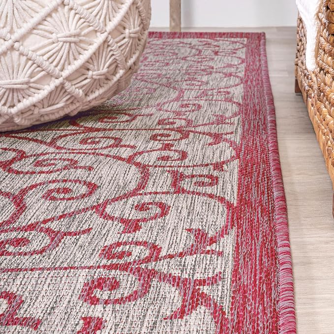 JONATHAN Y Vintage Filigree Indoor Outdoor Area Rug 4X6 Light Gray/Fuchsia - Image 7