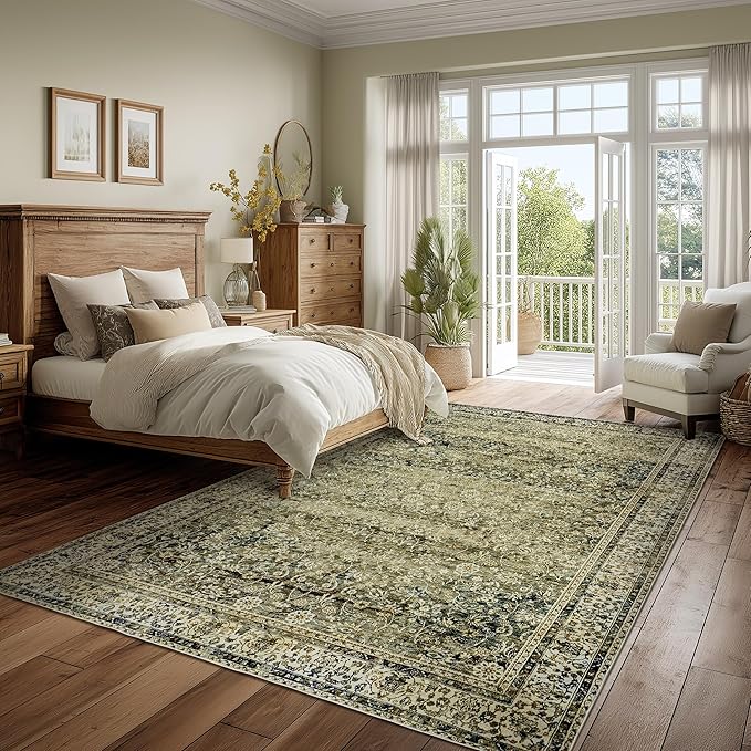 BILEEHOME Olive and Tan Rug for Bedroom Neutral Boho Farmhouse Floral - Image 5