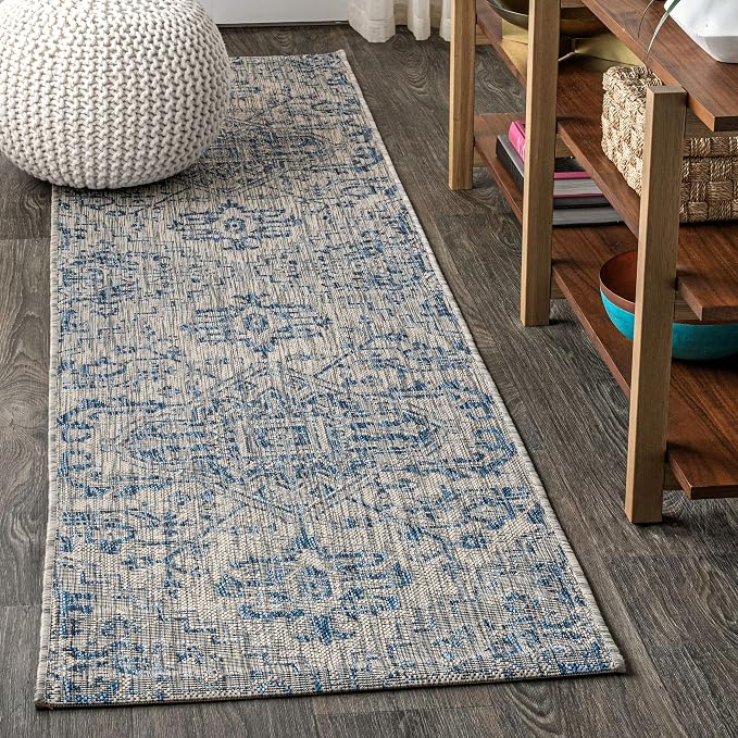 JONATHAN Y Boho Medallion Indoor Outdoor Runner Rug 2X8 Navy/Gray, Estrella by JONATHANY