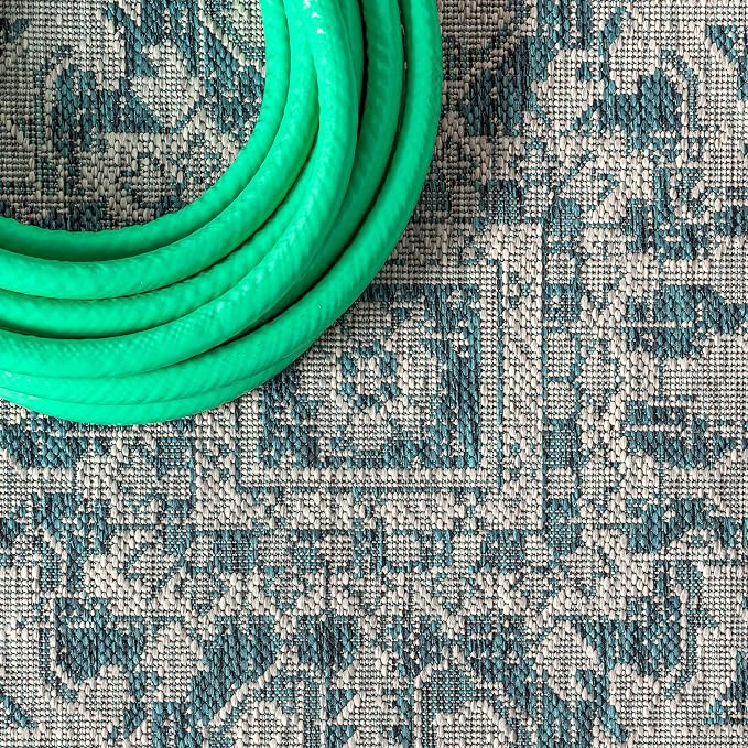 JONATHAN Y Boho Medallion Indoor Outdoor Round Area Rug 5 Ft Teal/Gray - Image 4