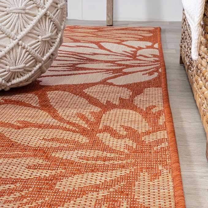 JONATHAN Y Floral Textured Weave Indoor Outdoor Area Rug 3X5 Orange/Cream - Image 7