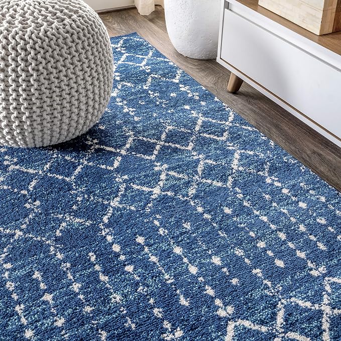 JONATHAN Y Boho Vintage Diamond Blue/White Indoor Area Rug 4X6 ft, Moroccan Hype - Image 8