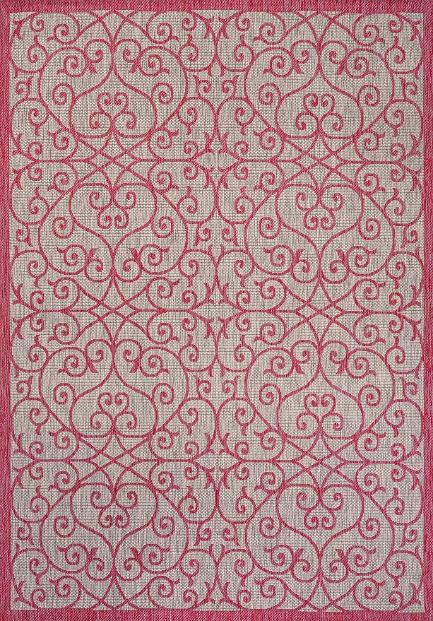 JONATHAN Y Vintage Filigree Indoor Outdoor Area Rug 4X6 Light Gray/Fuchsia - Image 8