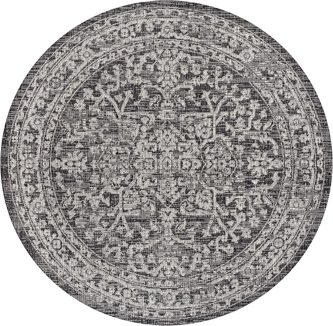 JONATHAN Y Boho Medallion Indoor Outdoor Round Area Rug 3 Ft Black/Gray - Image 9