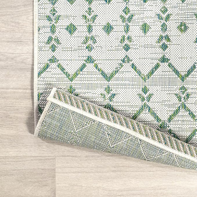 JONATHAN Y Moroccan Geometric Indoor Outdoor Area Rug 5X8 Green/Ivory, Ourika - Image 5